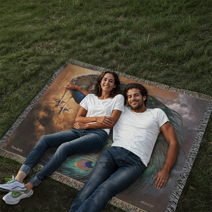 Peacock Heirloom Woven Blanket - Tapestry Decorative art print - a vibrant and elegant statement Peacock art piece