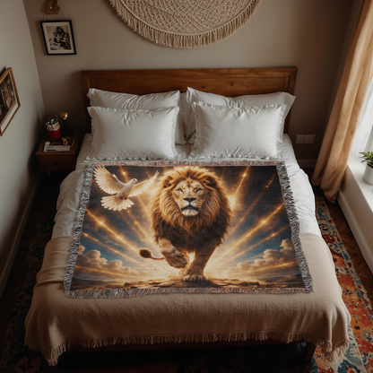 Lion of Judah, Holy Spirit, Clouds and Golden Rays- Heirloom Woven Blanket