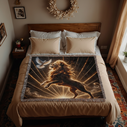Lion of Judah and Holy Spirit with Golden Rays Heirloom Woven Blanket
