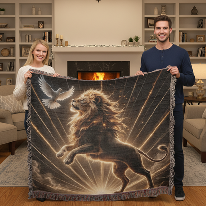 Lion of Judah and Holy Spirit with Golden Rays Heirloom Woven Blanket