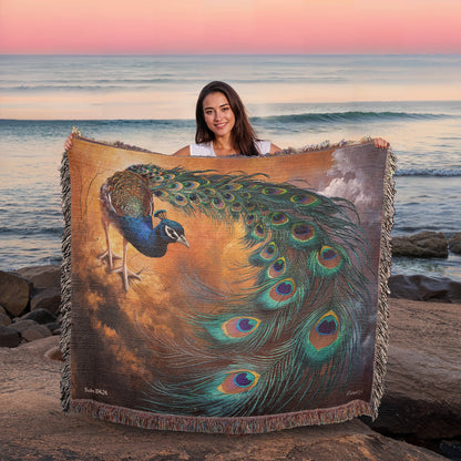 Peacock Heirloom Woven Blanket - Tapestry Decorative art print - a vibrant and elegant statement Peacock art piece