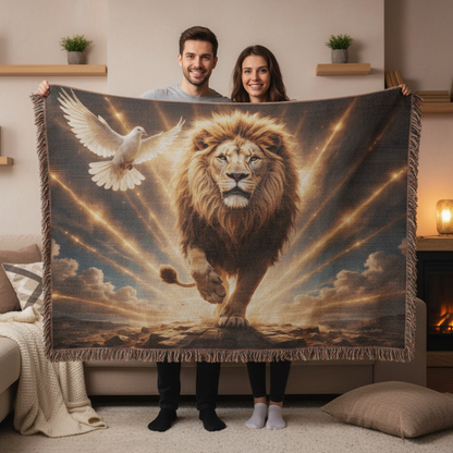 Lion of Judah, Holy Spirit, Clouds and Golden Rays- Heirloom Woven Blanket