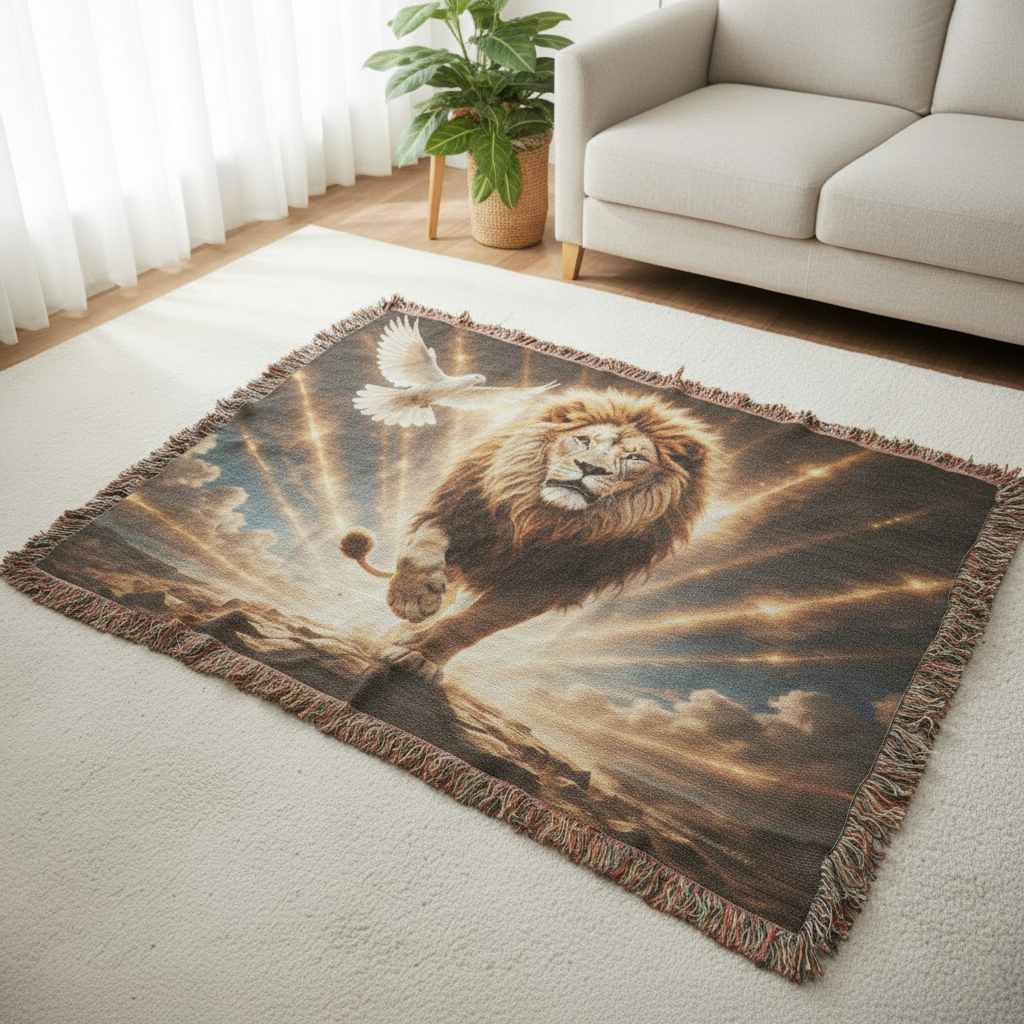 Lion of Judah, Holy Spirit, Clouds and Golden Rays- Heirloom Woven Blanket