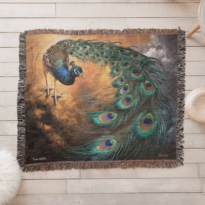 Peacock Heirloom Woven Blanket - Tapestry Decorative art print - a vibrant and elegant statement Peacock art piece