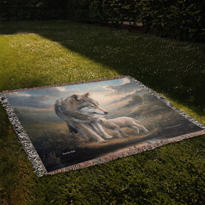 Wolf and Lamb Christian Heirloom Woven Blanket Tapestry - Isaiah 11:6