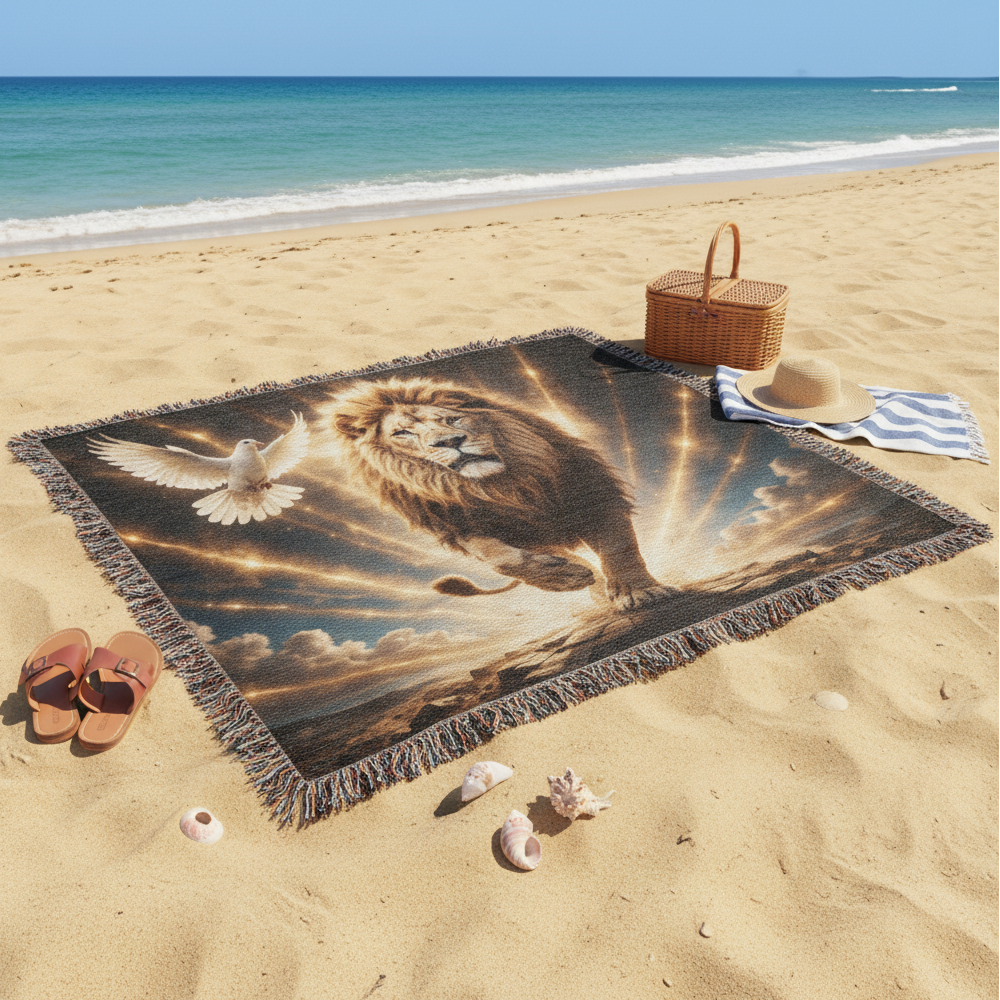 Lion of Judah, Holy Spirit, Clouds and Golden Rays- Heirloom Woven Blanket