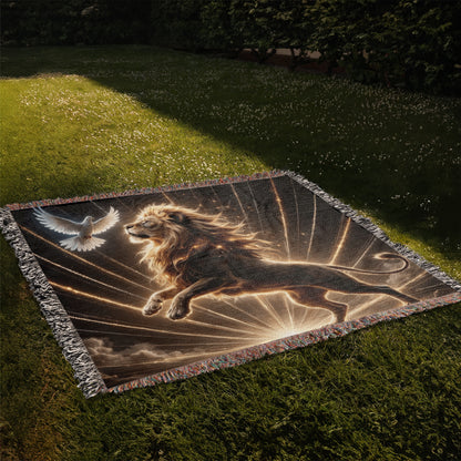Lion of Judah and Holy Spirit with Golden Rays Heirloom Woven Blanket