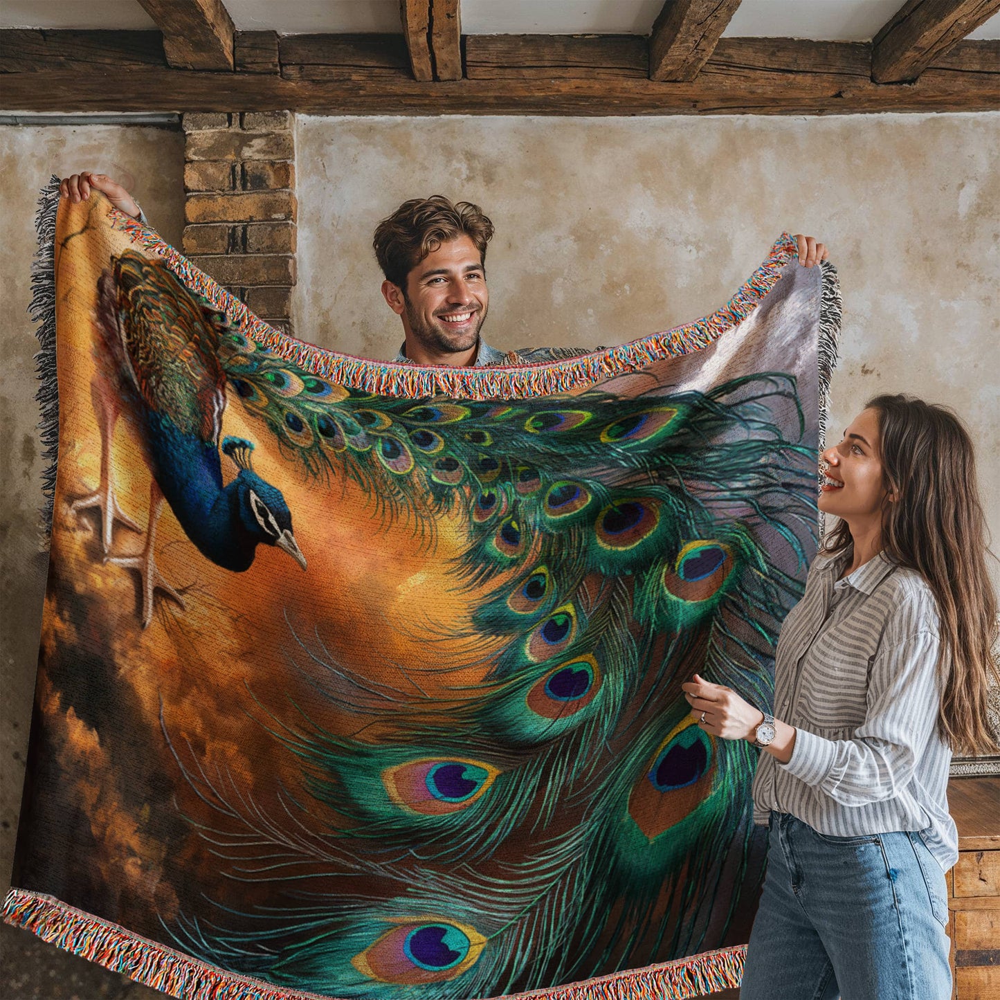 Peacock Heirloom Woven Blanket - Tapestry Decorative art print - a vibrant and elegant statement Peacock art piece