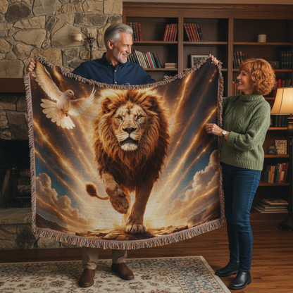 Lion of Judah, Holy Spirit, Clouds and Golden Rays- Heirloom Woven Blanket