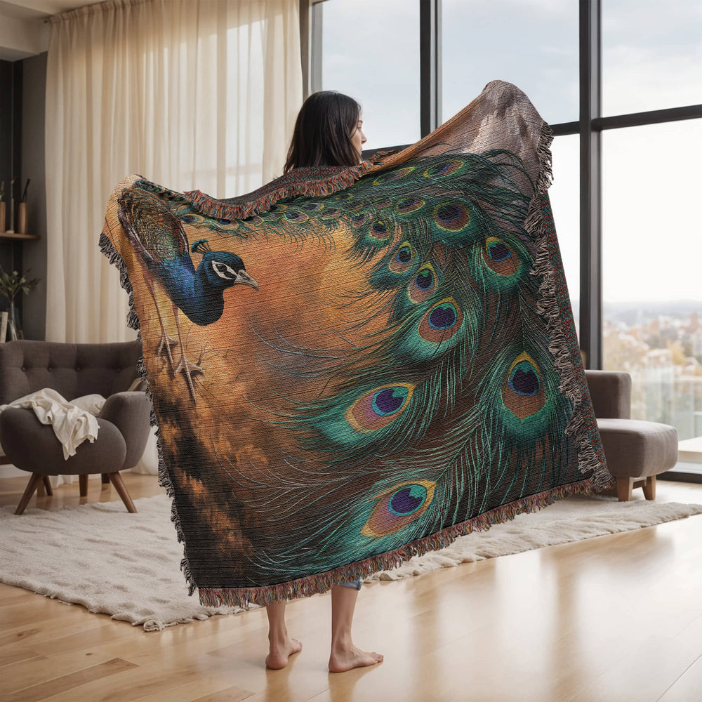 Peacock Heirloom Woven Blanket - Tapestry Decorative art print - a vibrant and elegant statement Peacock art piece