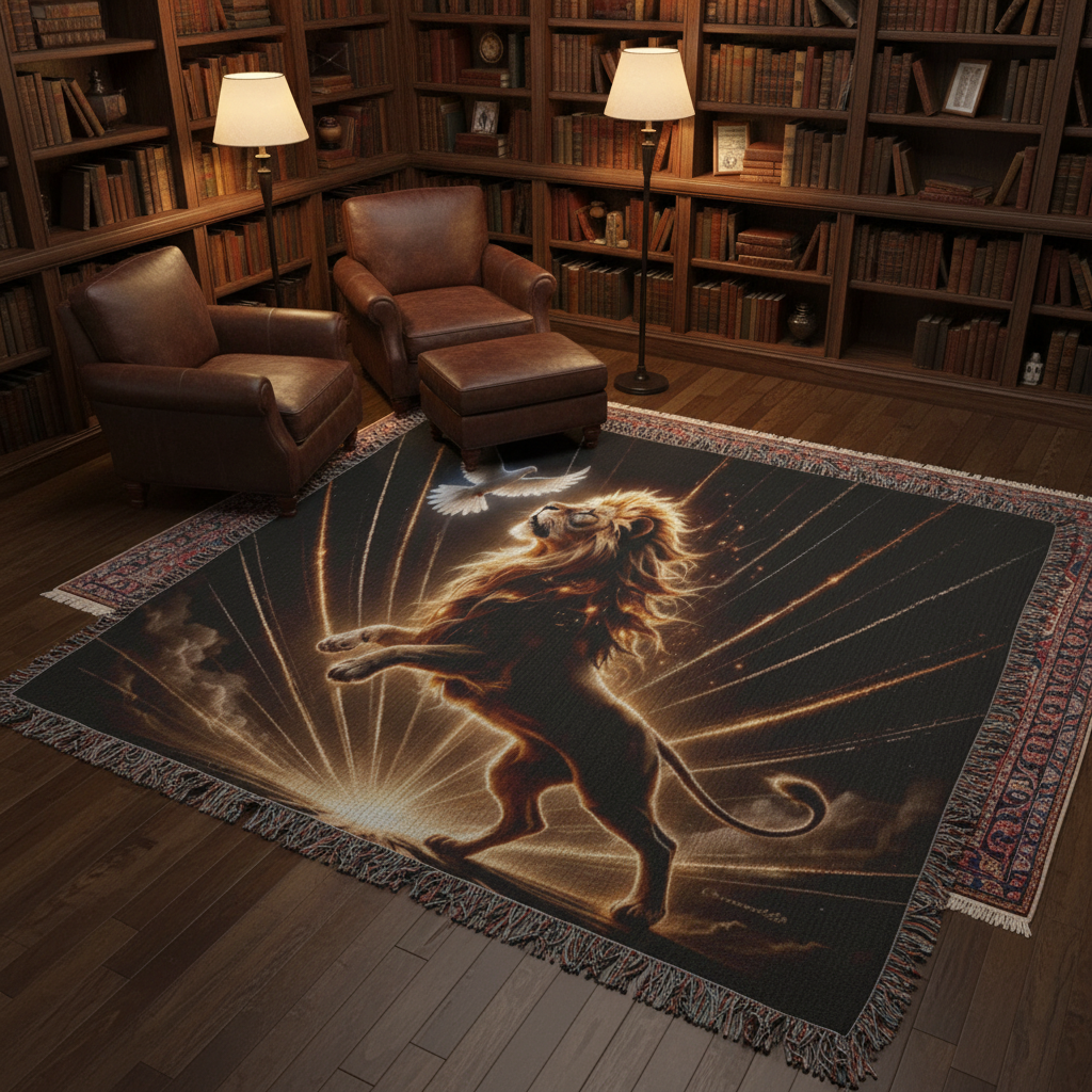 Lion of Judah and Holy Spirit with Golden Rays Heirloom Woven Blanket