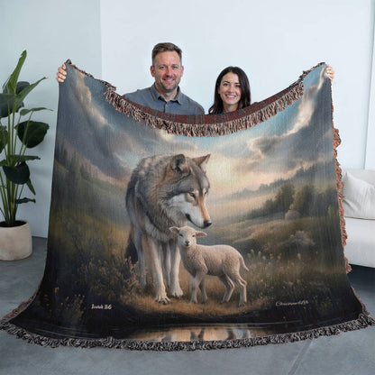 Wolf and Lamb Christian Heirloom Woven Blanket Tapestry - Isaiah 11:6
