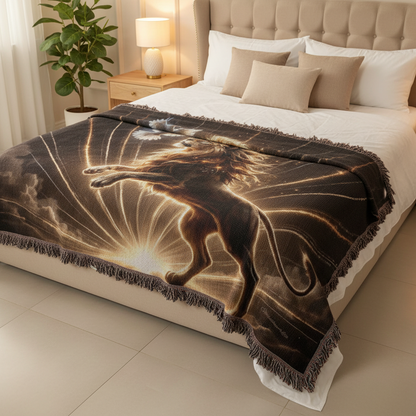 Lion of Judah and Holy Spirit with Golden Rays Heirloom Woven Blanket
