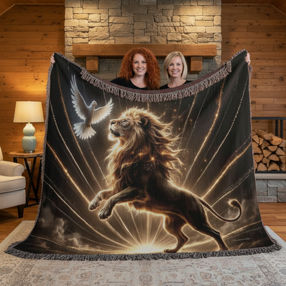 Lion of Judah and Holy Spirit with Golden Rays Heirloom Woven Blanket