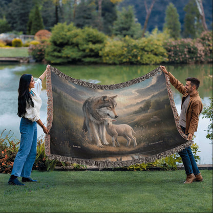 Wolf and Lamb Christian Heirloom Woven Blanket Tapestry - Isaiah 11:6
