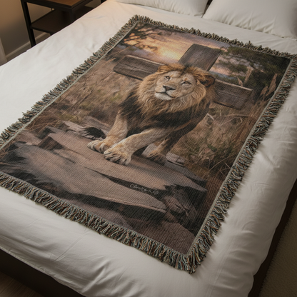 Blanket with a lion design on a bed