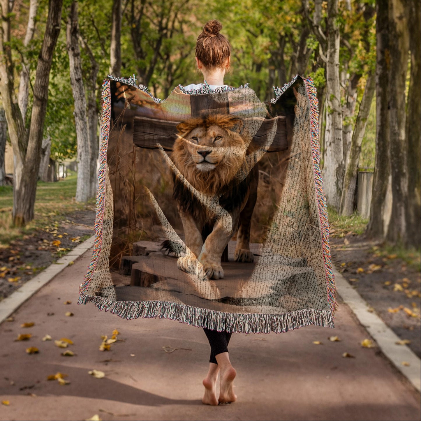 Lion of Judah and Cross Christian Heirloom Woven Blanket, Tapestry Throw Christian Blanket