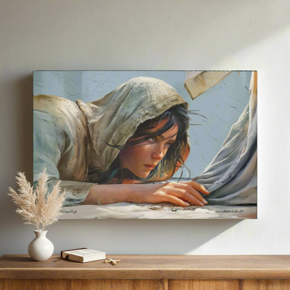 Woman Reaching to Touch the Hem of Jesus' Garment - Christian Gallery Wrapped Canvas Art Print