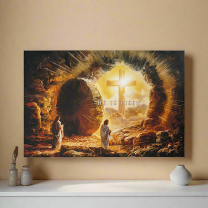 Open Tomb, He is Risen, Christian Gallery Wrapped Canvas, Easter Wall Art Print, Vision of Resurrection