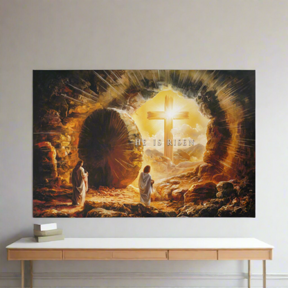 Open Tomb, He is Risen, Christian Gallery Wrapped Canvas, Easter Wall Art Print, Vision of Resurrection