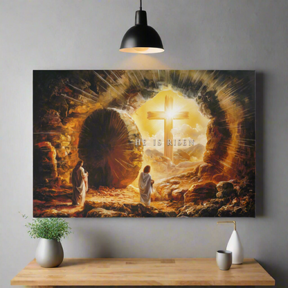Open Tomb, He is Risen, Christian Gallery Wrapped Canvas, Easter Wall Art Print, Vision of Resurrection