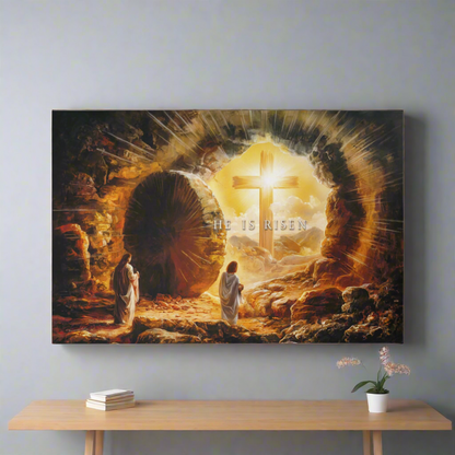 Open Tomb, He is Risen, Christian Gallery Wrapped Canvas, Easter Wall Art Print, Vision of Resurrection