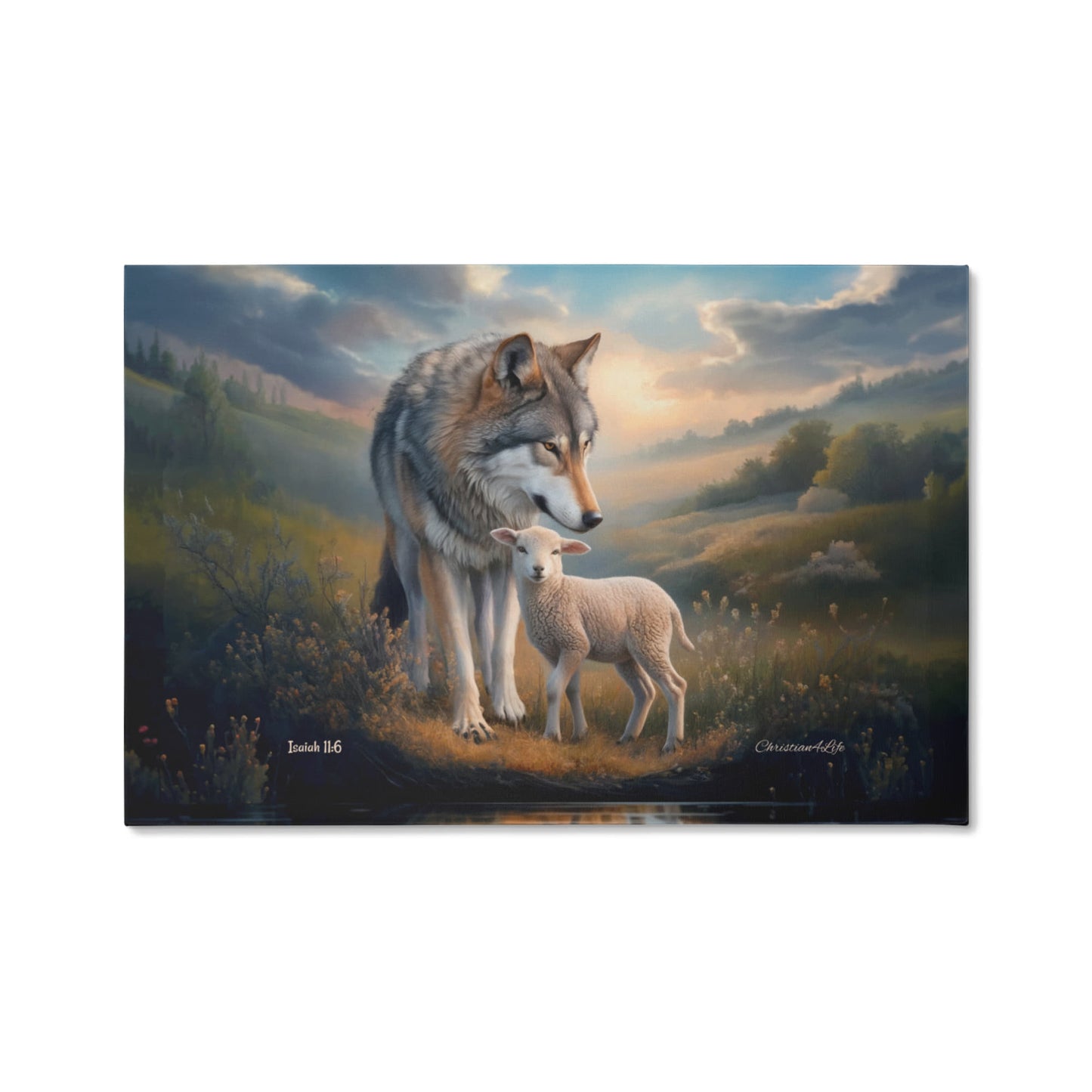 Wolf and Lamb Reflection, Christian Wall Art, Gallery Wrapped Canvas, Isaiah 11:6