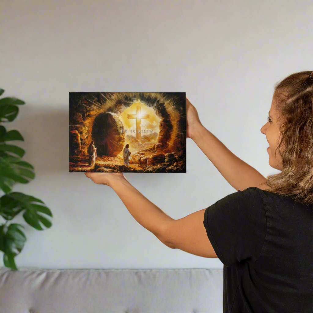 Open Tomb, He is Risen, Christian Gallery Wrapped Canvas, Easter Wall Art Print, Vision of Resurrection