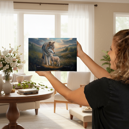 Wolf and Lamb Reflection, Christian Wall Art, Gallery Wrapped Canvas, Isaiah 11:6