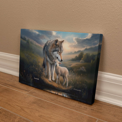 Wolf and Lamb Reflection, Christian Wall Art, Gallery Wrapped Canvas, Isaiah 11:6