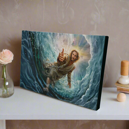 Jesus Reaches Down to Rescue and Lift You Out of the Water - Christian Gallery Wrapped Canvas Wall Art Print