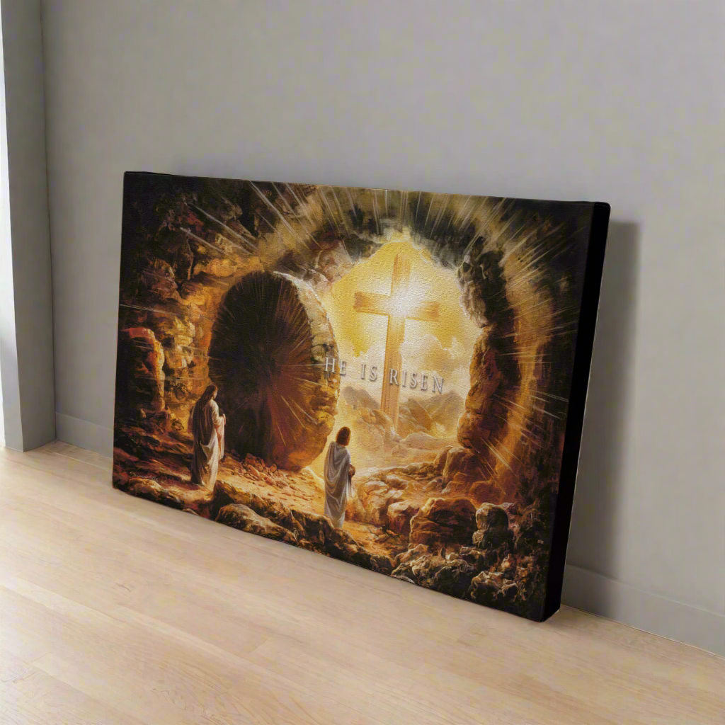 Open Tomb, He is Risen, Christian Gallery Wrapped Canvas, Easter Wall Art Print, Vision of Resurrection