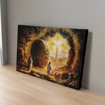 Open Tomb, He is Risen, Christian Gallery Wrapped Canvas, Easter Wall Art Print, Vision of Resurrection