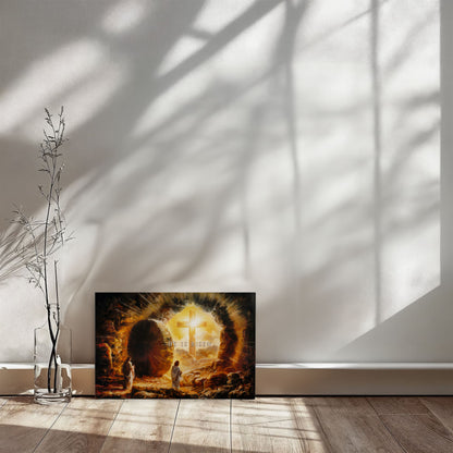 Open Tomb, He is Risen, Christian Gallery Wrapped Canvas, Easter Wall Art Print, Vision of Resurrection