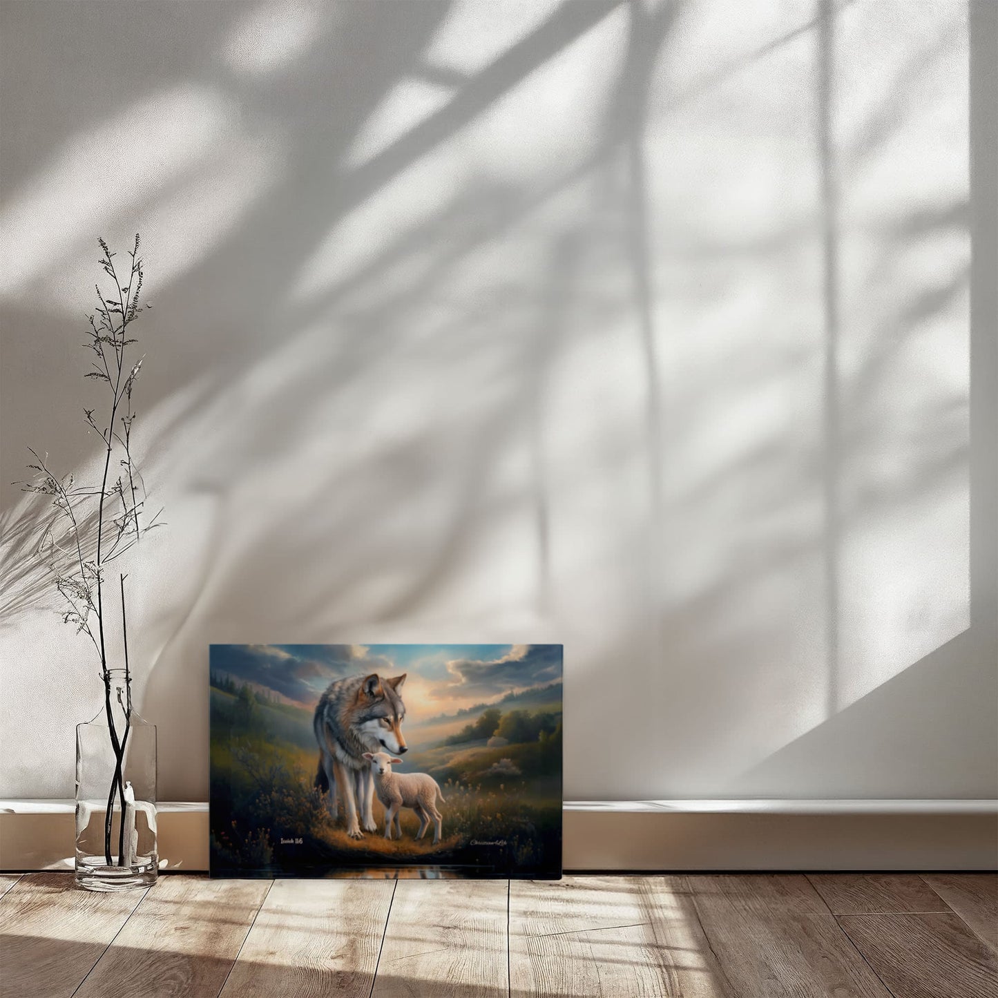 Wolf and Lamb Reflection, Christian Wall Art, Gallery Wrapped Canvas, Isaiah 11:6