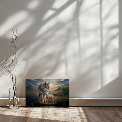 Wolf and Lamb Reflection, Christian Wall Art, Gallery Wrapped Canvas, Isaiah 11:6