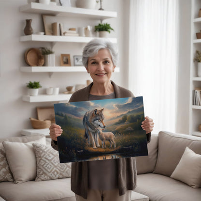 Wolf and Lamb Reflection, Christian Wall Art, Gallery Wrapped Canvas, Isaiah 11:6