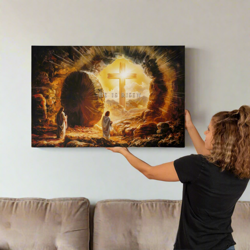 Open Tomb, He is Risen, Christian Gallery Wrapped Canvas, Easter Wall Art Print, Vision of Resurrection