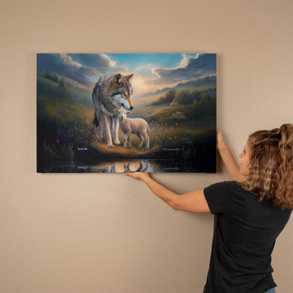 Wolf and Lamb Reflection, Christian Wall Art, Gallery Wrapped Canvas, Isaiah 11:6