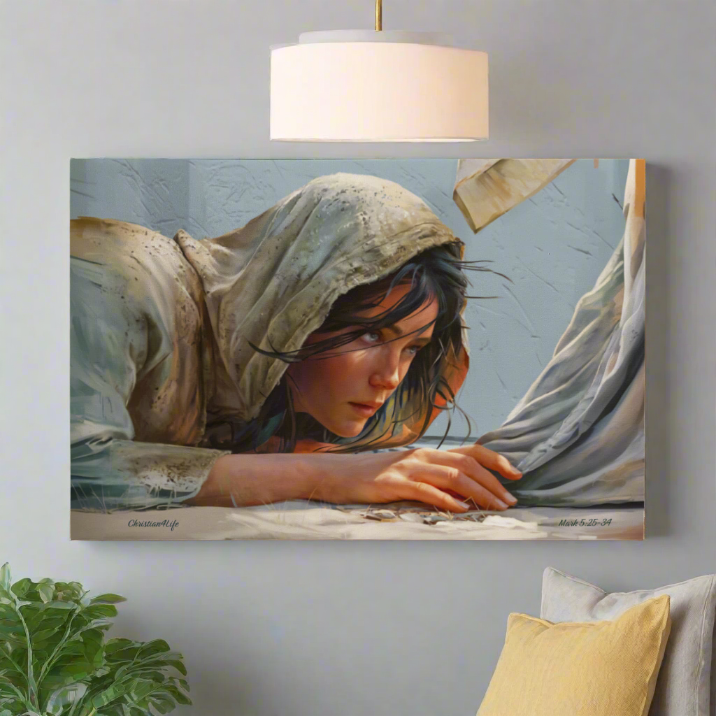 Woman Reaching to Touch the Hem of Jesus' Garment - Christian Gallery Wrapped Canvas Art Print