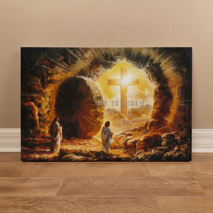 Open Tomb, He is Risen, Christian Gallery Wrapped Canvas, Easter Wall Art Print, Vision of Resurrection