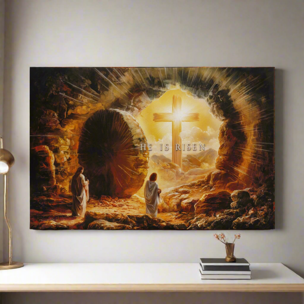 Open Tomb, He is Risen, Christian Gallery Wrapped Canvas, Easter Wall Art Print, Vision of Resurrection