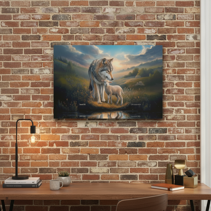 Wolf and Lamb Reflection, Christian Wall Art, Gallery Wrapped Canvas, Isaiah 11:6