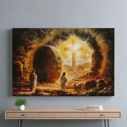 Open Tomb, He is Risen, Christian Gallery Wrapped Canvas, Easter Wall Art Print, Vision of Resurrection