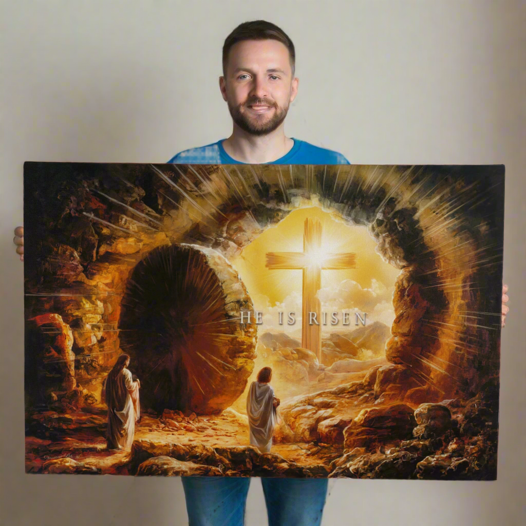 Open Tomb, He is Risen, Christian Gallery Wrapped Canvas, Easter Wall Art Print, Vision of Resurrection