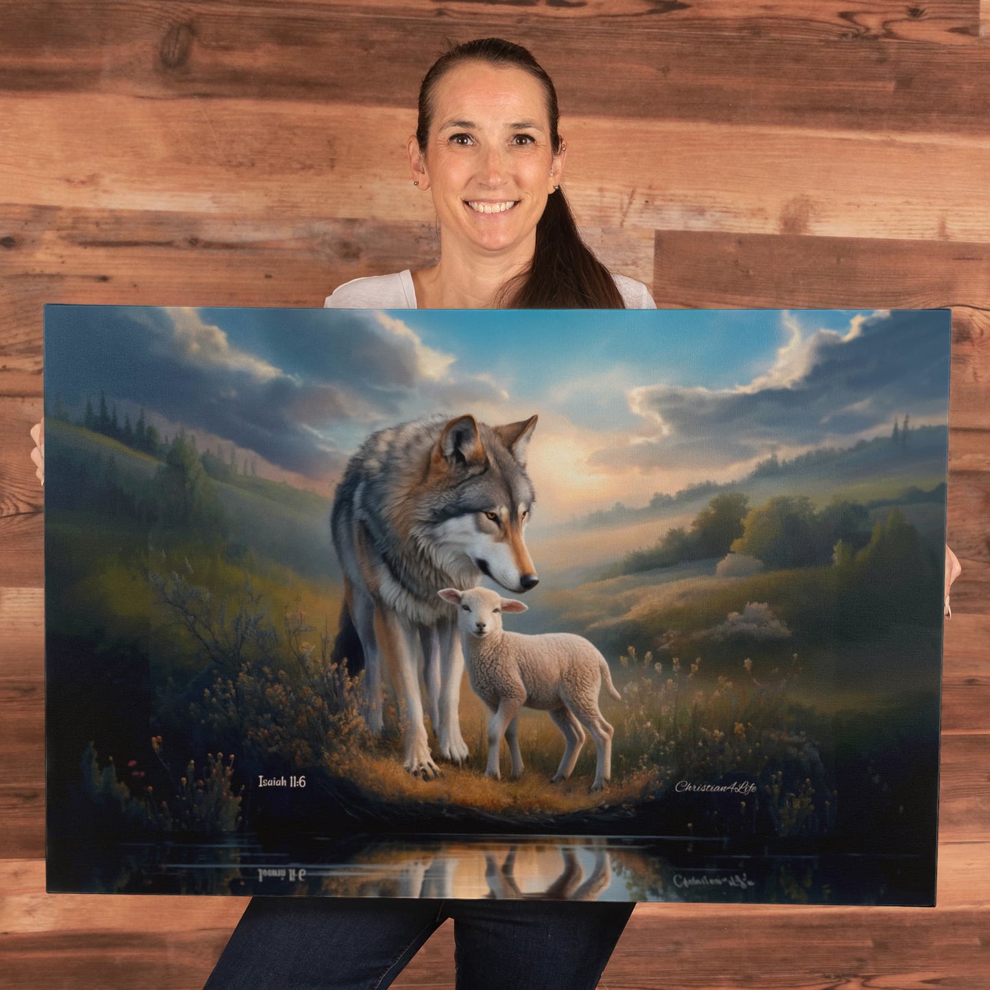 Wolf and Lamb Reflection, Christian Wall Art, Gallery Wrapped Canvas, Isaiah 11:6