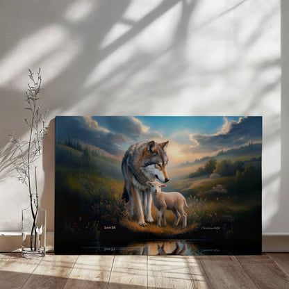 Wolf and Lamb Reflection, Christian Wall Art, Gallery Wrapped Canvas, Isaiah 11:6