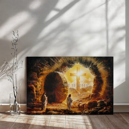 Open Tomb, He is Risen, Christian Gallery Wrapped Canvas, Easter Wall Art Print, Vision of Resurrection