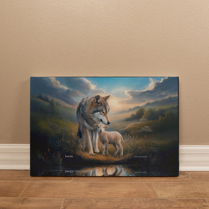 Wolf and Lamb Reflection, Christian Wall Art, Gallery Wrapped Canvas, Isaiah 11:6