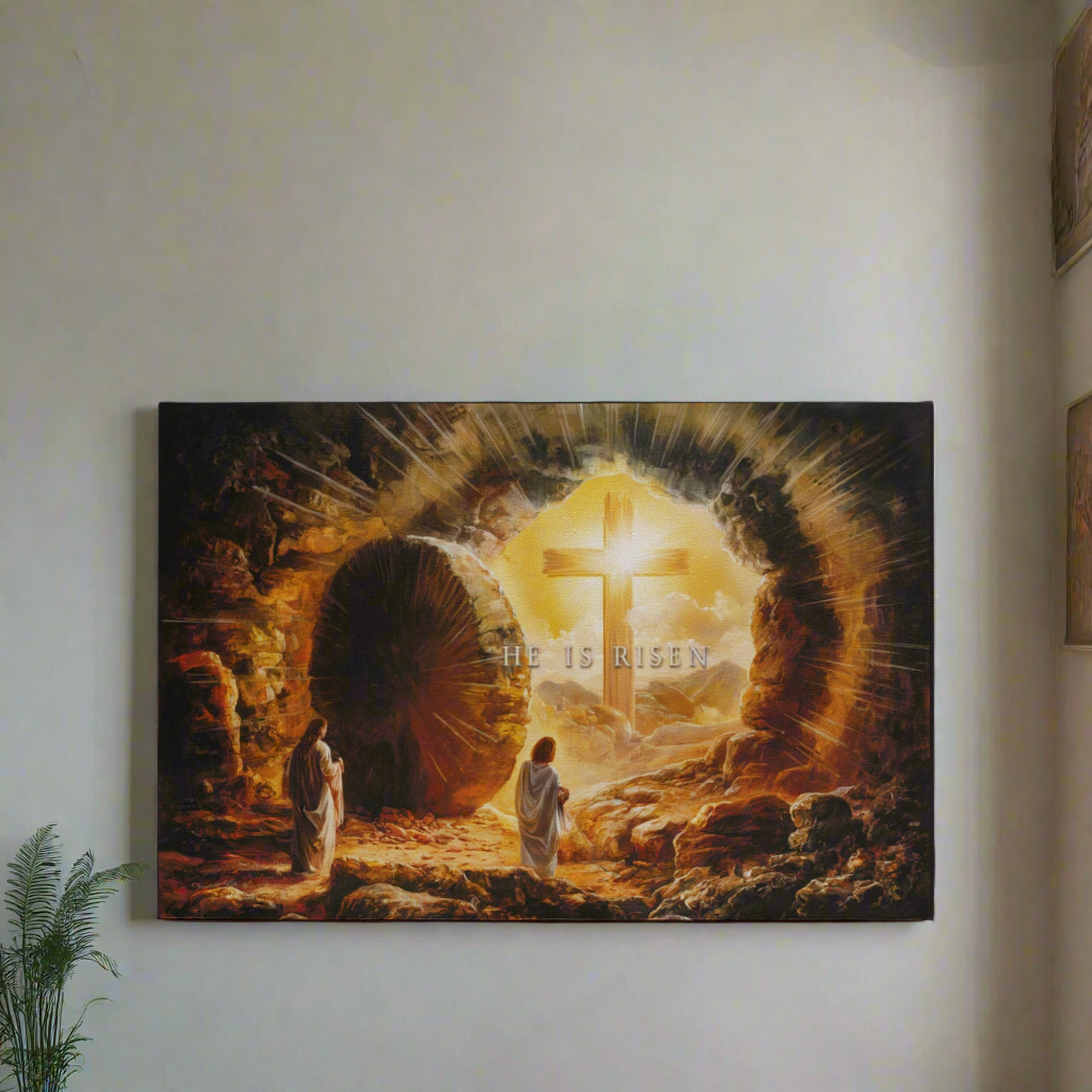 Open Tomb, He is Risen, Christian Gallery Wrapped Canvas, Easter Wall Art Print, Vision of Resurrection